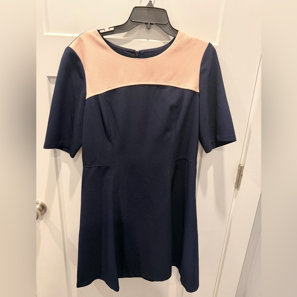 Vince Camuto Dress Size 14 Navy Blush Colorblock Fit Flare Work Career